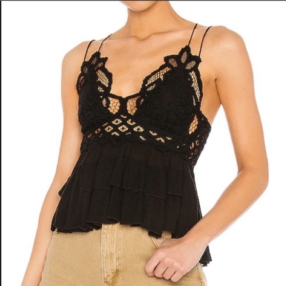Free People Tops - FREE PEOPLE Adella Cami Black Lace Ruffled Tank XS